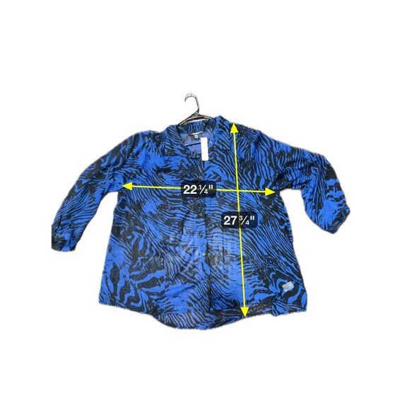 Denim 24/7 Zebra Striped Sheer Button Front Tunic Shirt Blue Black Sz 26W NWT - Picture 6 of 9